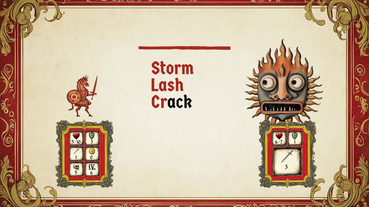 Combat dans Type or Die : taper les mots Storm, Lash, Crack pour attaquer une créature de manuscrit